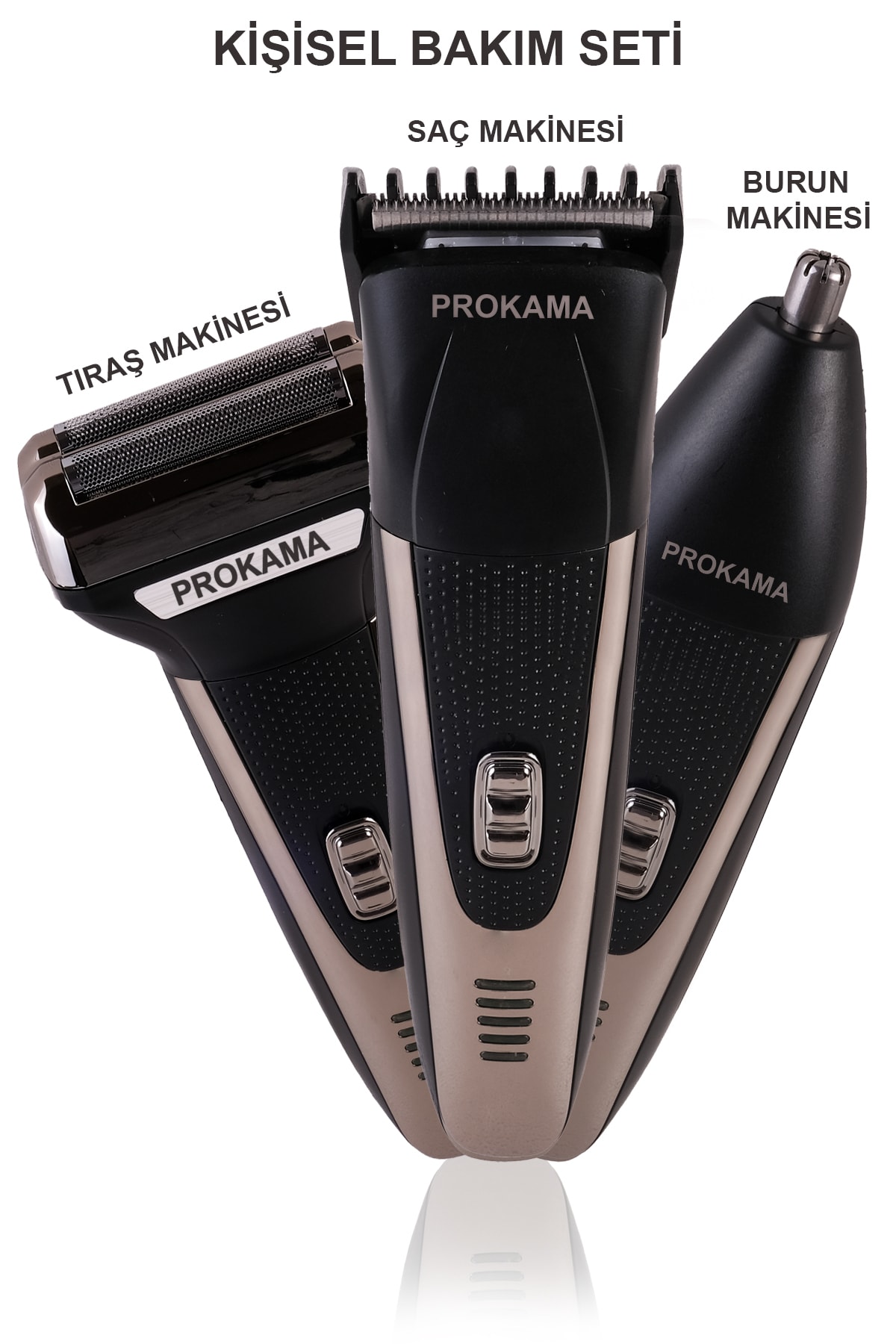 prokama 3 Başlıklı Saç Sakal Burun Yanak Tıraş Makinesi Erkek Traş Bakım Seti Kolay Kulanımlı
