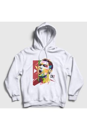Unisex Beyaz Cool Futbol Cr7 Cristiano Ronaldo Kapüşonlu Sweatshirt 320227tt