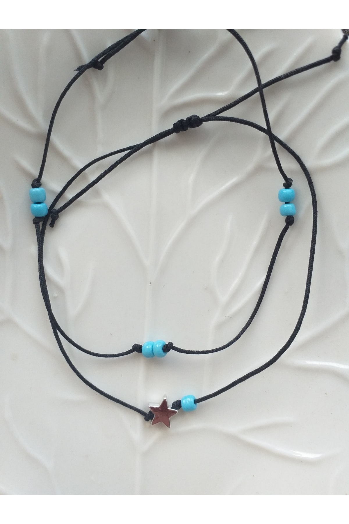 wundaf tasarım Siyah Gümüş Kaplama Yıldız Ve Mavi Boncuklu Ikili Halhal