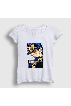 Kadın Beyaz Jotaro Kujo V2 Anime Jojo T-shirt 322363tt