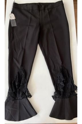 Kumaş Pantolon Siyah Paçaları Dantel Detaylı TYC00508131390