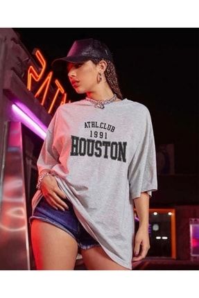 Houston Baskılı Kadın Oversize T-shirt houston-35