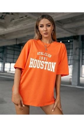 Houston Baskılı Kadın Oversize T-shirt houston-35