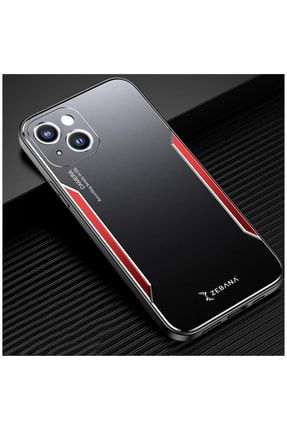 Iphone 13 Uyumlu Kılıf Metal Mitras Kılıf Silikon Kenar Kırmızı 3571-m537