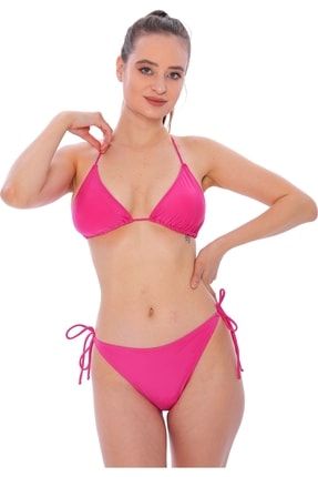 Kadın Düz Ipli Bağlı Üçgen Bikini Takımı Orijinal Hızlı Kuruma Özelliğe Sahip Mayo MAYO-5026