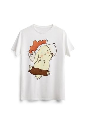 Unisex Erkek Kadın Sevimli Cute Bunny Tavşan Baskılı Tasarım Beyaz Tişört T-shirt LAC00861