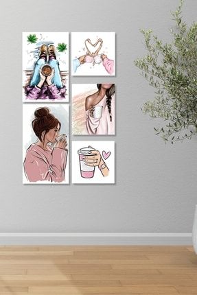 Coffee Sanat Genç Kız Odası Duvar Karikatür Tablo 35x60 Cm 3mm Dekote Malzeme boncuktablo 50
