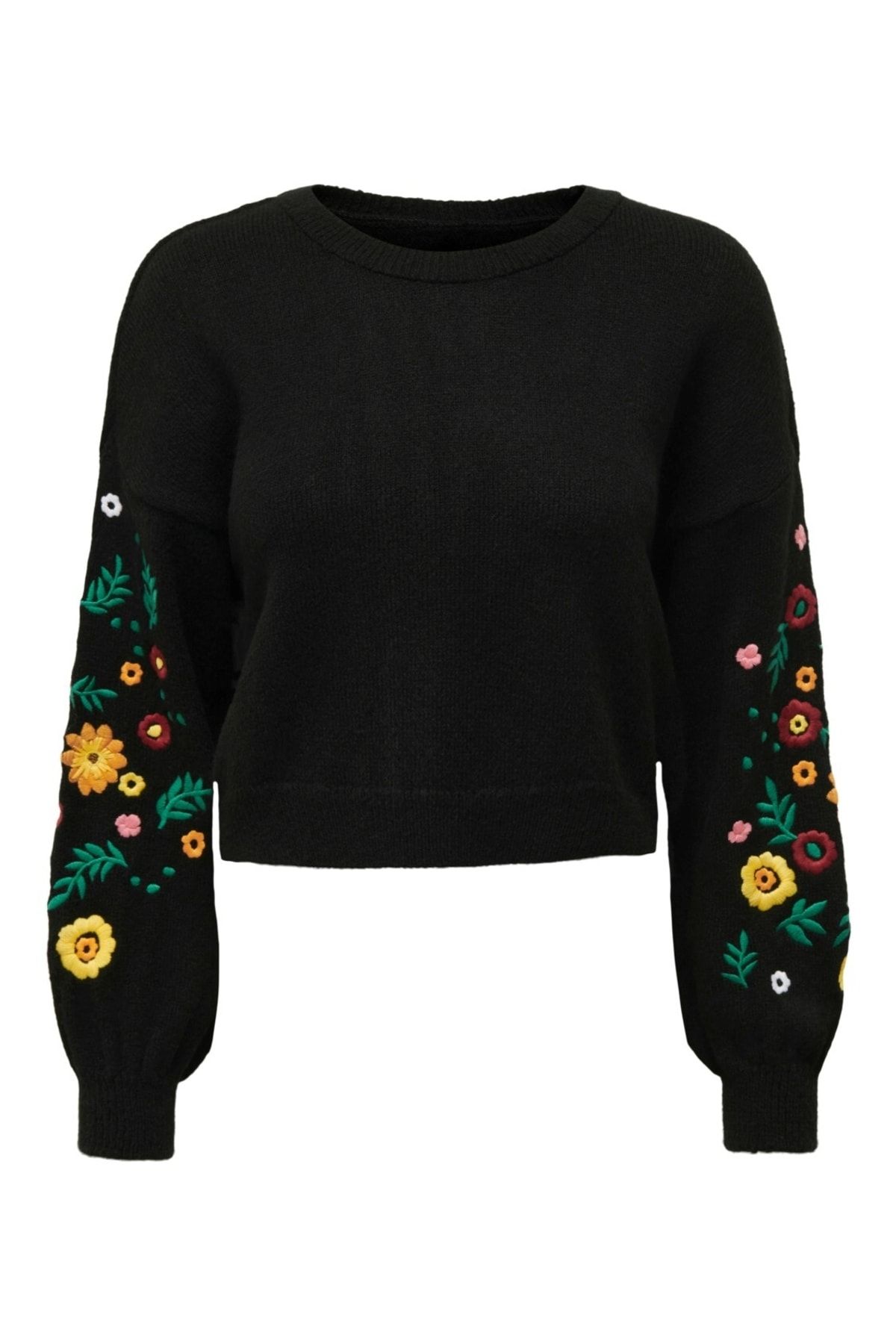 Only Ara L/s Emb Pullover Knt Çiçek Nakışlı Balon Kol Bisiklet Yaka Kazak VB9638