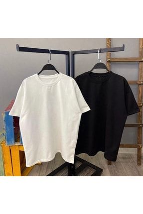 2'li Düz Siyah Beyaz Oversize T-shirt DUZSYHBYZOVERT-SHIRT