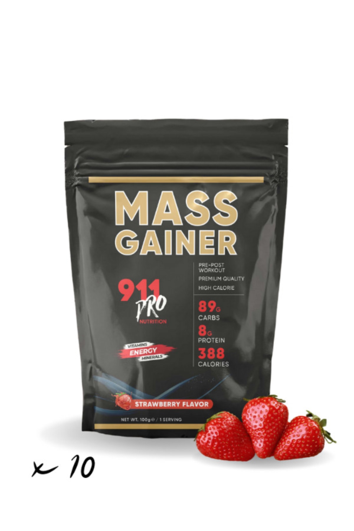 911 Pro Nutrition Mass Gainer Çilek Aromalı 10 X 100gr (1000gr)