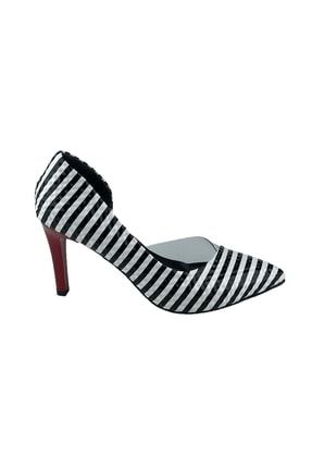 Siyah - Beyaz Rugan Şeffaf Detaylı 9 Cm Stiletto Kadın Topuklu Ayakkabı INTAST00149