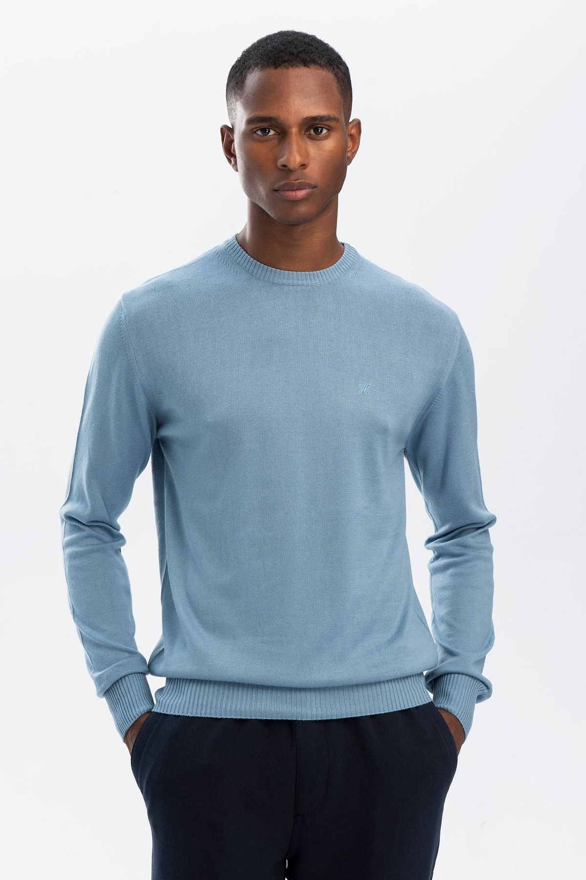 Hateko Baby Boy Blue Cotton Crew Neck Knitwear Sweater Trendyol
