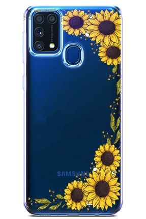 Samsung Galaxy M31 Ayçiçeği Desenli Tpuslip Polimer Şeffaf Kılıf M31LANS