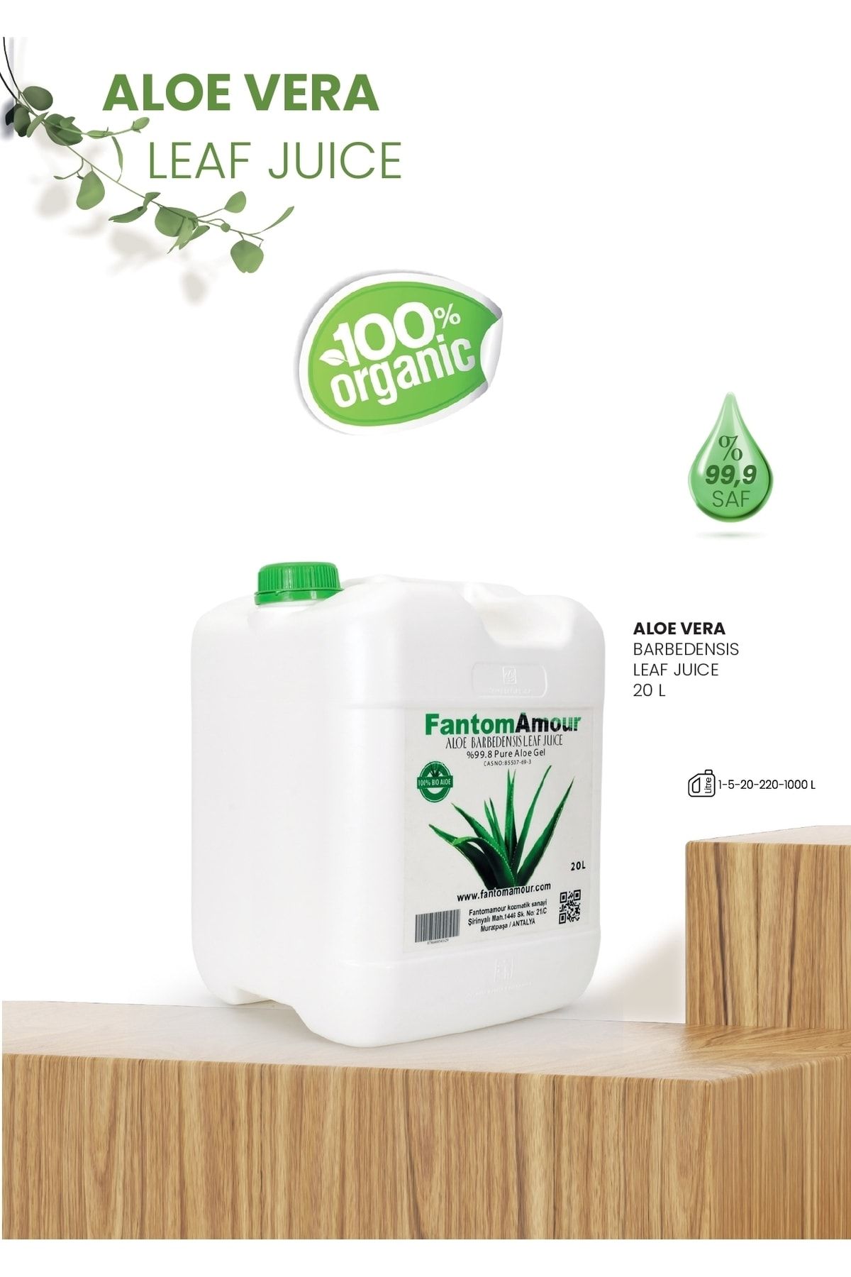 FANTOMAMAOUR Aloe Vera Saf Jel 20 Lt / %99.8 Saflıkta - Aloe Vera Hammadde - Aloe Vera Suyu