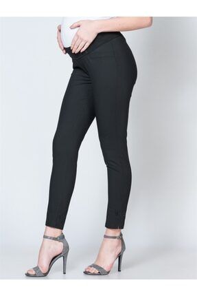 Kadın Siyah Ribanalı Düz Model Hamile Gabardin Pantolon 7224/64