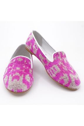 Pembe Kadife Kadın Ayakkabısı, Ikat Kumaş Kadife Babet, Alçak Tabanlı Günlük Ayakkabı FS24000PNK