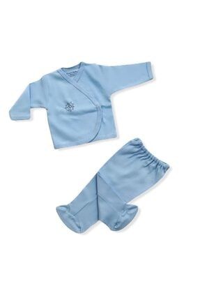 Pamuklu Yeni Doğan Ikili Erkek Bebek Zıbın Takımı Mavi 00019