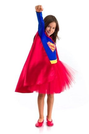 Halloween Cadılar Bayramı Supergirl Kostümü Uzun Kollu TK0266