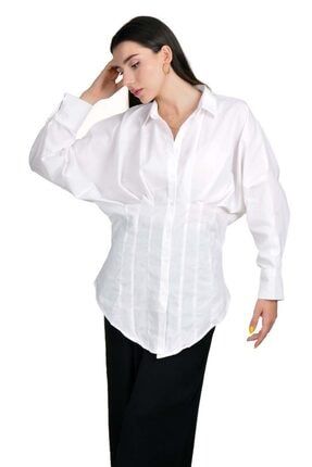 Kadın Beyaz Asimetrik Gömlek 25357