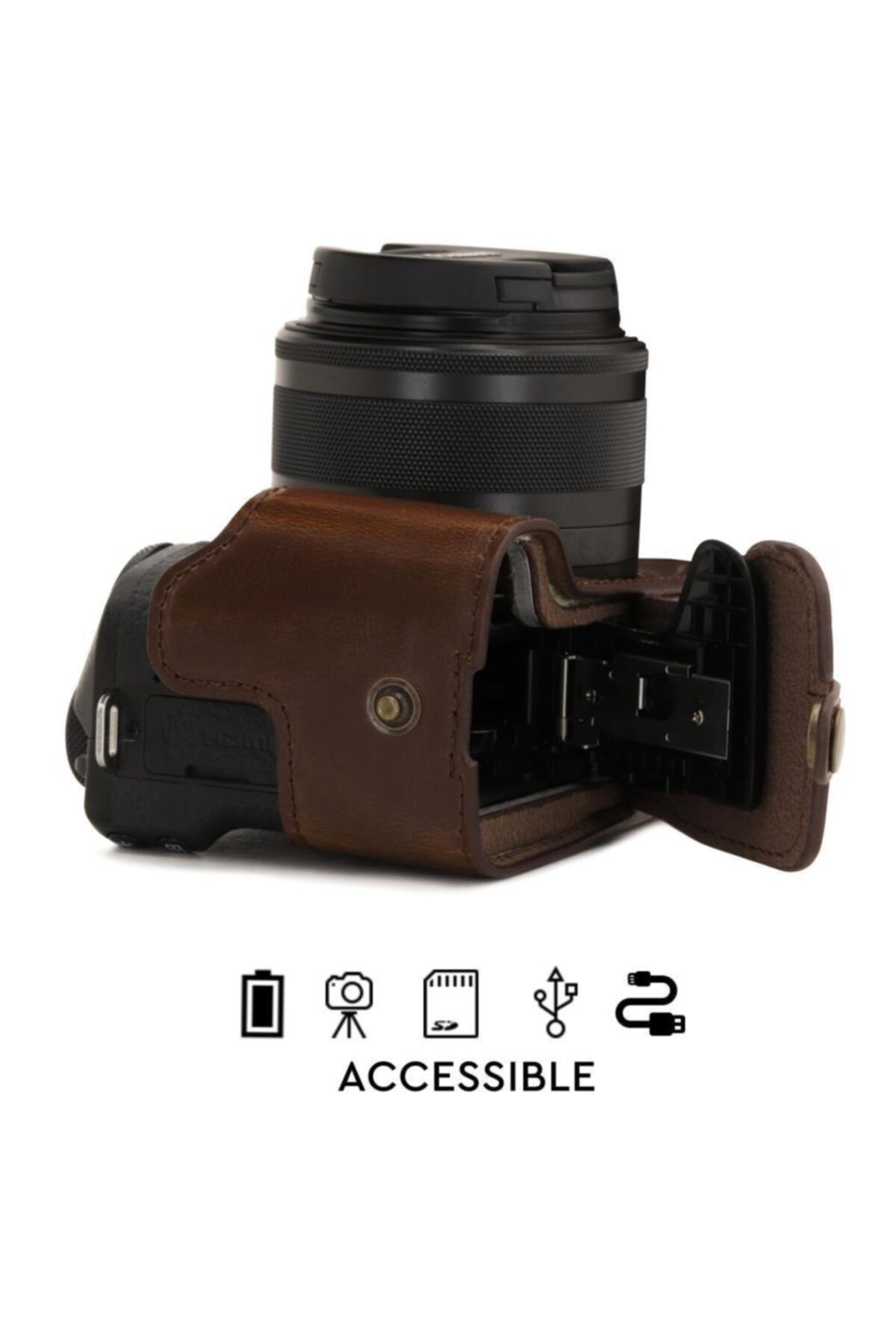 لوازم جانبی کیف چند رنگ مردانه و زنانه کیس نیمه دوربین چرمی مصنوعی سازگار با Canon EOS M6 Mark II یک پایین MegaGear