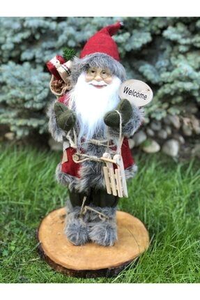 Noel Baba 2021 , 45-46 Cm Boyutunda, Kırmızı Gri Tonlarında, Kızaklı Welcome Noel Baba NOELMOD3