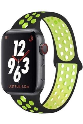Apple Watch Silikon Delikli Kordon Iwatch Uyumlu Kayış 42mm/44mm Siyah Yeşil Nike Spor Delikli Kordo spordelikli847