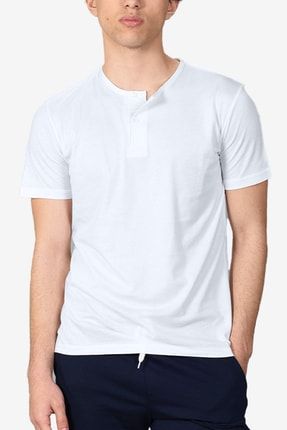 Erkek Beyaz Düğmeli Yaz Serinliği Tshirt 083