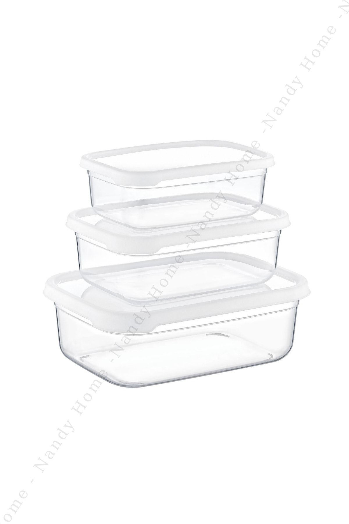Nandy Home-Set of 3 Embox Rectangular Food Container, White 2