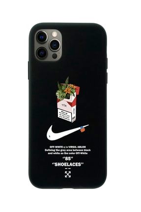 Iphone 13 Pro Max Siyah Lansman Nike Smoke Tasarımlı Içi Süet Kaplı Kılıf IP13PM-LNS86