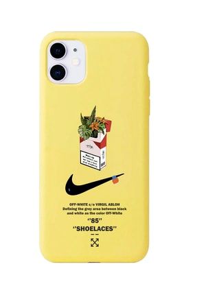 Iphone 11 Sarı Lansman Nike Smoke Tasarımlı Içi Süet Kaplı Kılıf IP11-LNS86