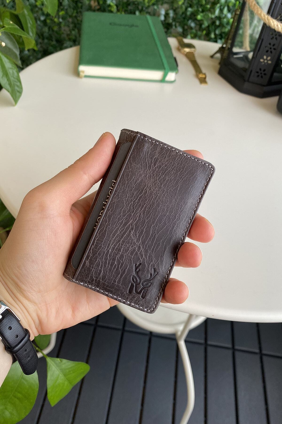 ORSA – Genuine Leather Minimalist Card Holder Gray Slim Wallet, Business Card Holder