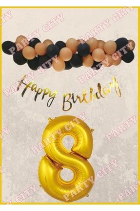 Happy Birthday Gold Konsepti (8) Yaş Doğum Günü Parti Kutlama Seti SET00031
