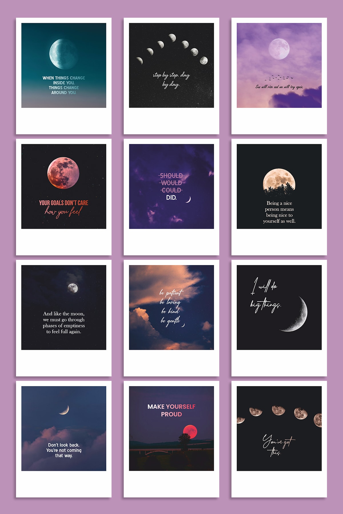 Özer Store 12'li Ay Ve Motivasyon Temalı Dekoratif Süsleme Pola Kart Seti