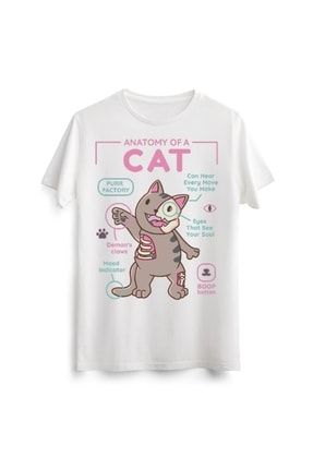 Unisex Erkek Kadın Komik Kedi Funny Cat Baskılı Tasarım Beyaz Tişört T-shirt Tshirt LAC00873