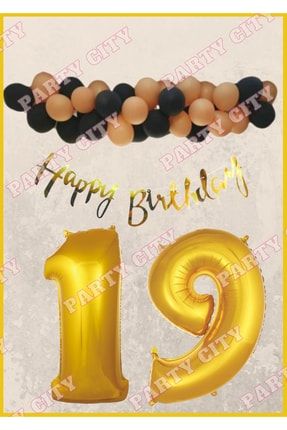 Happy Birthday Gold Konsepti (19) Yaş Doğum Günü Parti Kutlama Seti SET00031