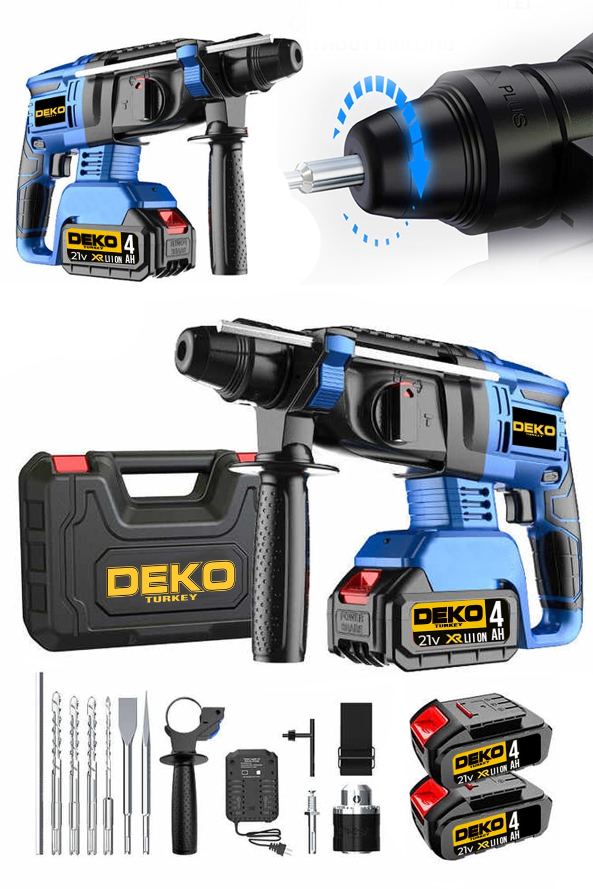 DEKO Turkey Dkt21kd 21v 4ah Çift Akülü 5 J Kırım Darbeli Kırıcı Delici Kömürsüz Brushless Motor Set