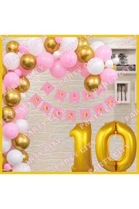 Pembe -gold Konsepti (10) Yaş Doğum Günü Parti Kutlama Seti SET00032