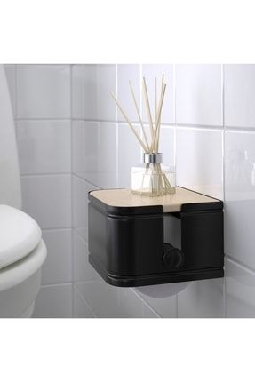 Tuvalet Kağıtlığı 16x14x9 Cm Ahşap Kapaklı Tuvalet Kağıdı Standı Siyah Renk Çelik Kaliteli Ikea NGUG233