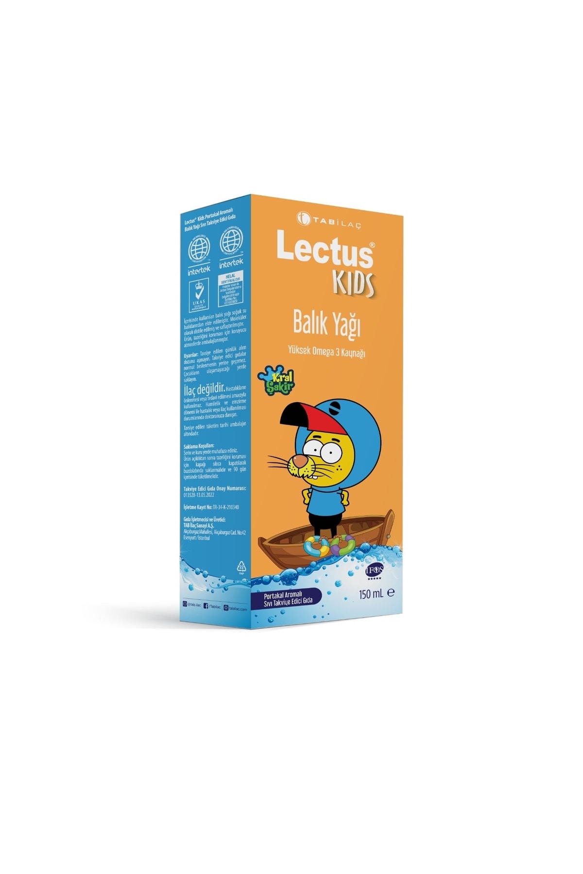 Tab İlaç Lectus Kids Kral Şakir Omega 3 Şurup Portakal Aromalı Balık Yağı Şrubu 150 ml