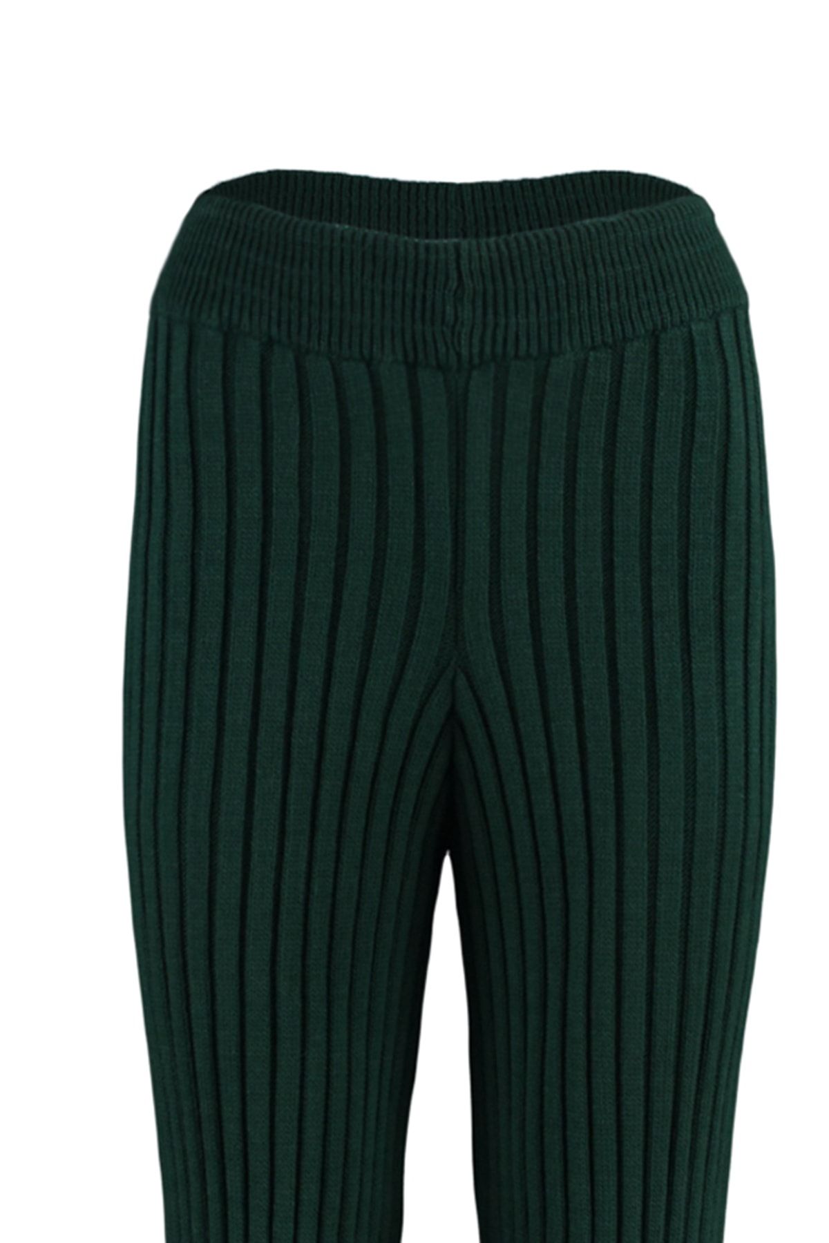 Trendyol Collection-Dunkelgrüne Hose aus geripptem Strick THMAW23PL00010 7
