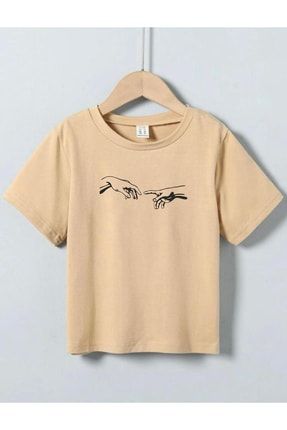 Çocuk Unisex Oversize Bej Michelangelo Baskılı T-shirt michelangelo-