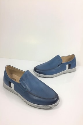 Hakiki Deri Erkek Bağcıksız Ultra Yumuşak Ayakkabı - Mavi TDAHDKB-40