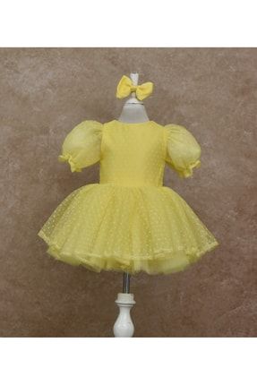Sarı Puantiyeli Prenses Kol Kabarık Elbise PUAN182374