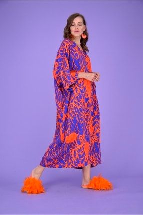 V Yaka Mercan Desen Elbise AN5014