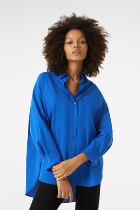 Bershka Uzun Kollu Oversize Poplin G&ouml;mlek
