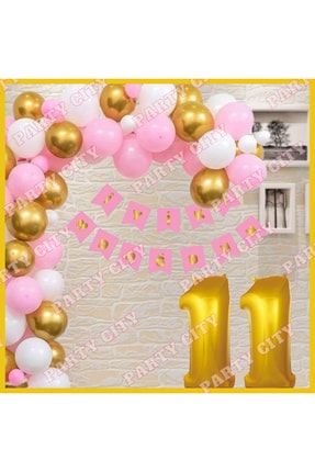 Pembe -gold Konsepti (11) Yaş Doğum Günü Parti Kutlama Seti SET00032