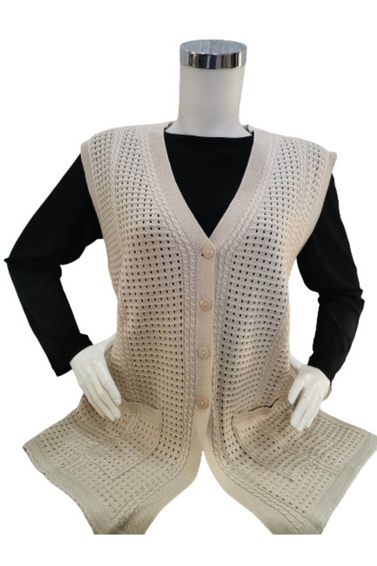 Fresh&Moda-Vestă crem mercerizată pentru femei 1