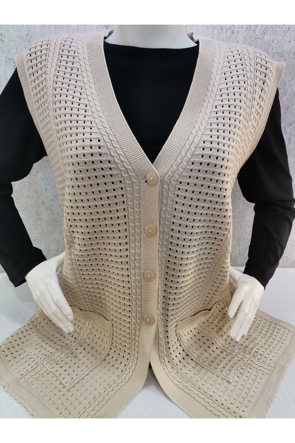 Fresh&Moda-Vestă crem mercerizată pentru femei 3