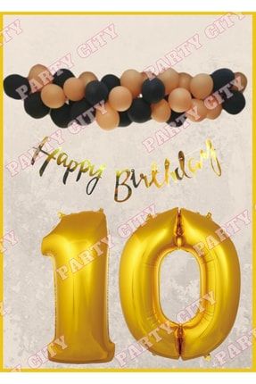 Happy Birthday Gold Konsepti (10) Yaş Doğum Günü Parti Kutlama Seti SET00031