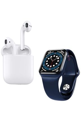 Airpods Seri 2 Anc Özellikli Bluetooth Kablosuz Kulaklık Hw12 Full Ekran Smartwatch Mavi Akıllı Saat 8317
